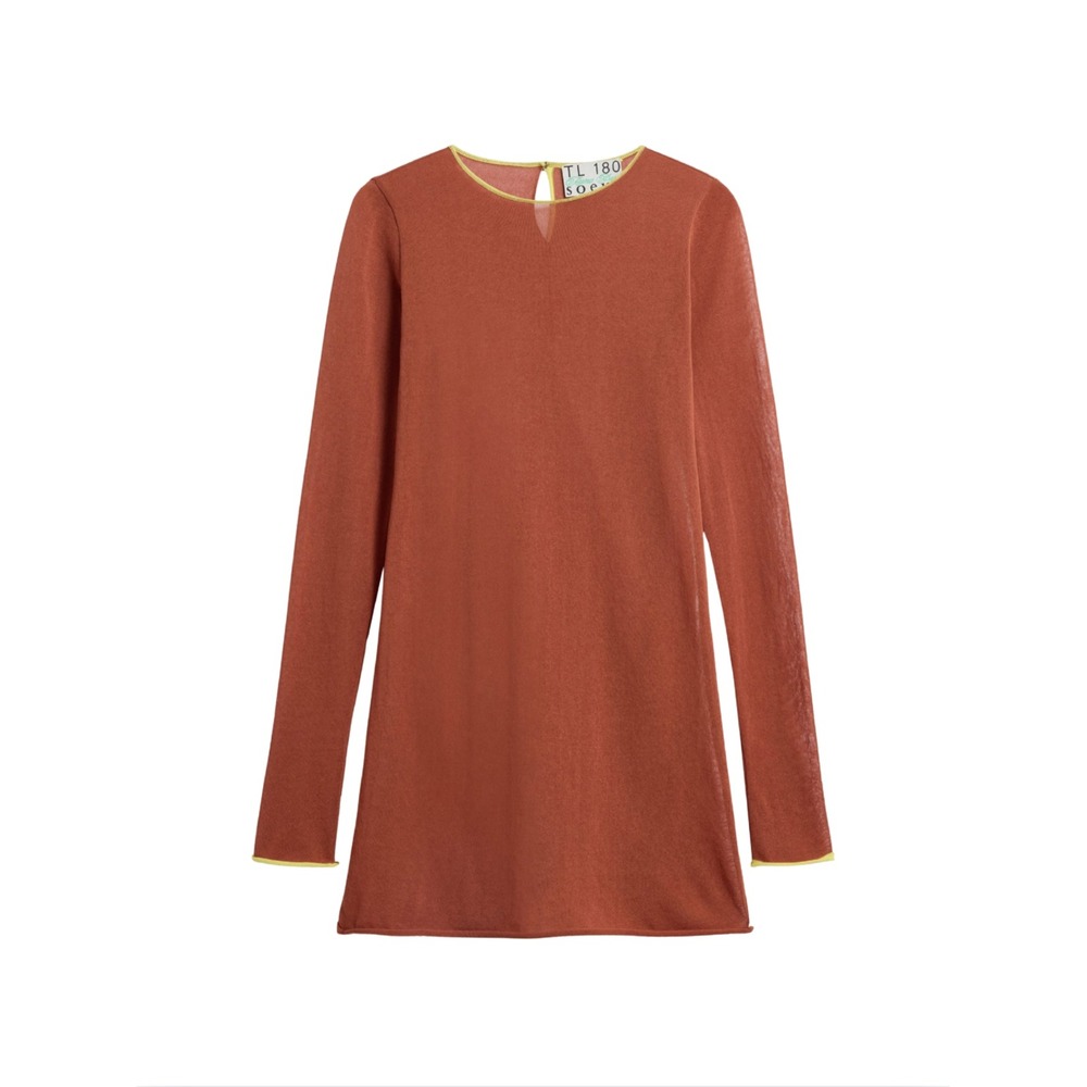 TL 180 x Soeur Irene Mini Dress Caramel Brown Knit Lime Trim NWT $409 34